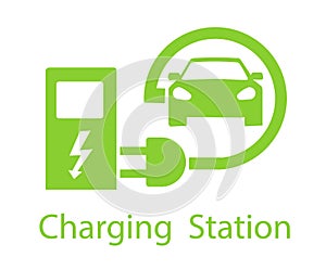 Charging for electric vehicles. Logo Road sign template of electric vehicle. Vector illustration of a minimalistic flat