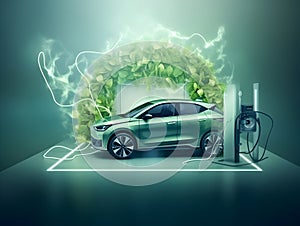 charging EV car electric vehicle clean energy for driving future, eco-friendly alternative energy concept, futuristic hybrid vehic