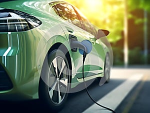 charging EV car electric vehicle clean energy for driving future, eco-friendly alternative energy concept, futuristic hybrid vehic