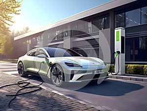 charging EV car electric vehicle clean energy for driving future, eco-friendly alternative energy concept, futuristic hybrid vehic