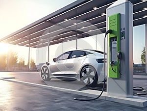 charging EV car electric vehicle clean energy for driving future, eco-friendly alternative energy concept, futuristic hybrid vehic