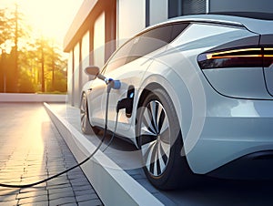 charging EV car electric vehicle clean energy for driving future, eco-friendly alternative energy concept, futuristic hybrid vehic