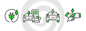 Charging icons set in line design. Business vector illustrations. Charging icons vector editable stroke