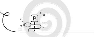 Charging parking line icon. Car charge place sign. Continuous line with curl. Vector