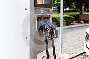 Charging station for electric vehicles. Close up