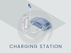 Charging station flat banner vector template. Eco friendly technology poster concept, modern environmentally safe