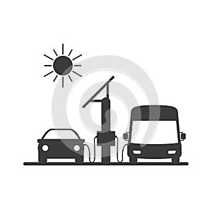 Charging station with solar panel for electric vehicles and electric buses