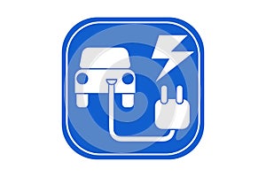 Charging station symbol or sign for electric vehicles with plug