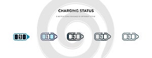 Charging status icon in different style vector illustration. two colored and black charging status vector icons designed in filled