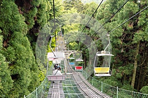 Chari lift descending from Mount Takao