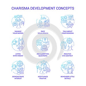 Charisma development blue gradient concept icons set