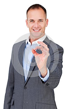 Charismatic businessman showing OK sign