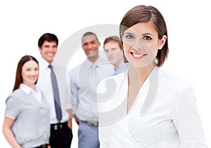 Charismatic businesspeople smiling at the camera