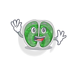 A charismatic chroococcales bacteria mascot design style smiling and waving hand