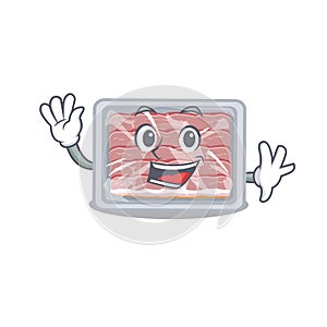 A charismatic frozen smoked bacon mascot design style smiling and waving hand