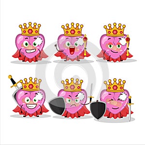 A Charismatic King pink broken heart love cartoon character wearing a gold crown