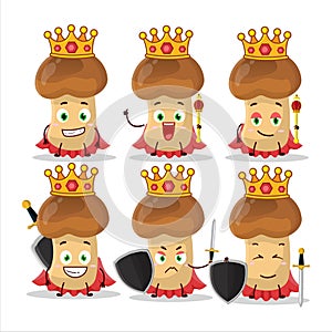 A Charismatic King straw mushroom cartoon character wearing a gold crown
