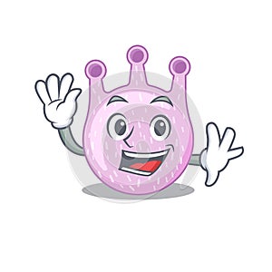 A charismatic viridans streptococci mascot design style smiling and waving hand