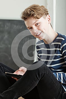 Charismatic young boy using a tablet