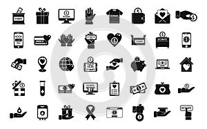 Charitable giving icons set simple vector. Donate food