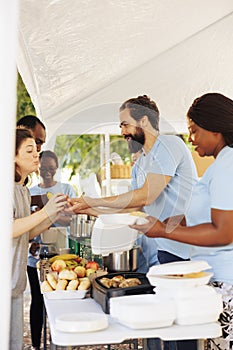 Charitable people providing food aid