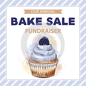 Charity Bake Sale banner template with cupcake photo