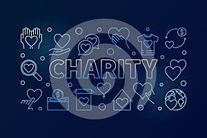 Charity blue horizontal illustration - vector line banner