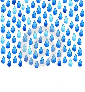 Charity clean Water poster. Watercolor rainy hand painted illustration. Raindrop seamless background