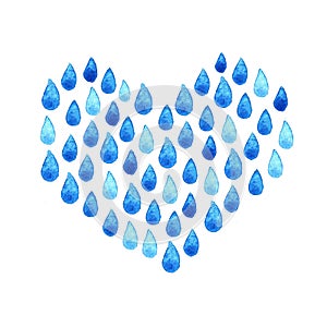 Charity clean Water poster. Watercolor rainy hand painted illustration. Raindrop seamless background