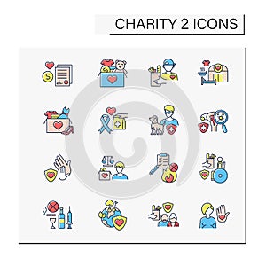 Charity color icons set
