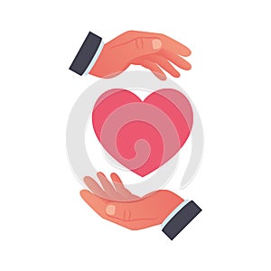 Charity concept. Donator holding heart in their hands