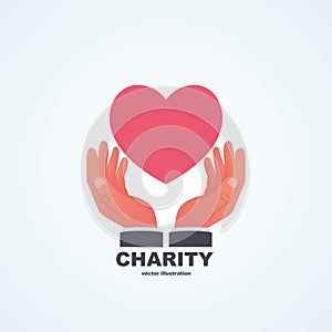 Charity concept. Donator holding heart in their hands. Vector illustration flat design photo