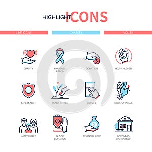 Charity concept - line design style icons set