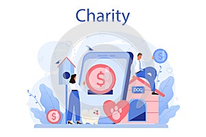 Charity concept. People or volunteer donate money and stuff