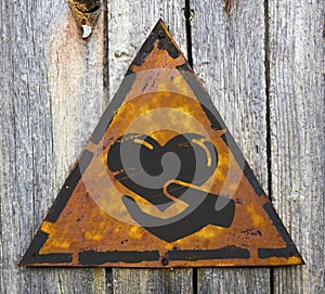 Charity Concept on Weathered Warning Sign.