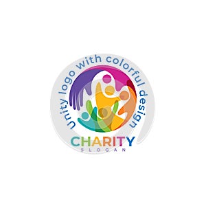 Charity design template, people care logo with hand