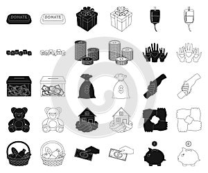 Charity and donation black,outline icons in set collection for design. Material aid vector symbol stock web illustration