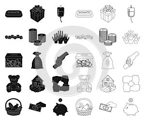 Charity and donation black,outline icons in set collection for design. Material aid vector symbol stock web illustration