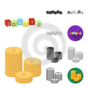 Charity and donation cartoon,black,flat,monochrome,outline icons in set collection for design. Material aid vector