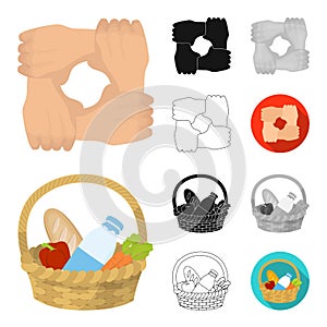 Charity and donation cartoon,black,flat,monochrome,outline icons in set collection for design. Material aid vector