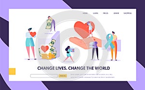 Charity Donation Change the World Landing Page. Give Hope for Needing Help Character and Save Life. Donate Healthy