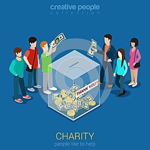 Charity donation funding flat 3d isometric web infographic