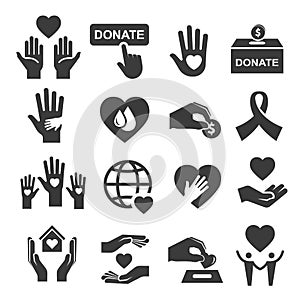 Charity donation and help symbol icon set