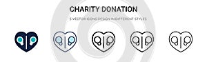 Charity donation icon in filled, thin line, outline and stroke style. Vector illustration of two colored and black charity