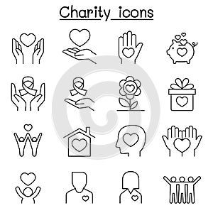 Charity & Donation icon set in thin line style