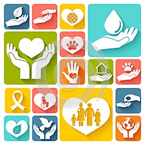 Charity and donation icons flat