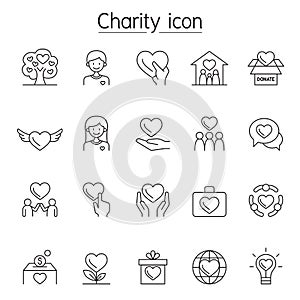 Charity & Donation icons set in thin line style