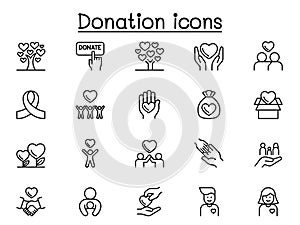 Charity & Donation icons set in thin line style