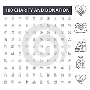 Charity and donation line icons, signs, vector set, outline illustration concept