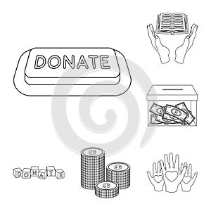 Charity and donation outline icons in set collection for design. Material aid vector symbol stock web illustration.